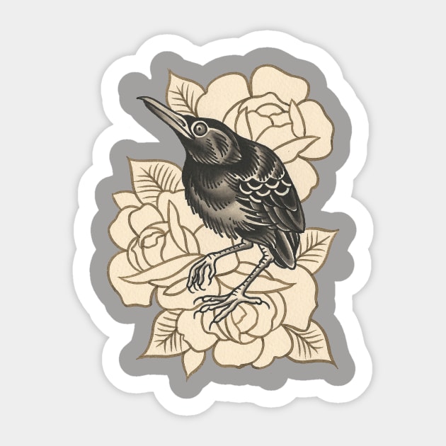 Starling with Roses Sticker by ronrash